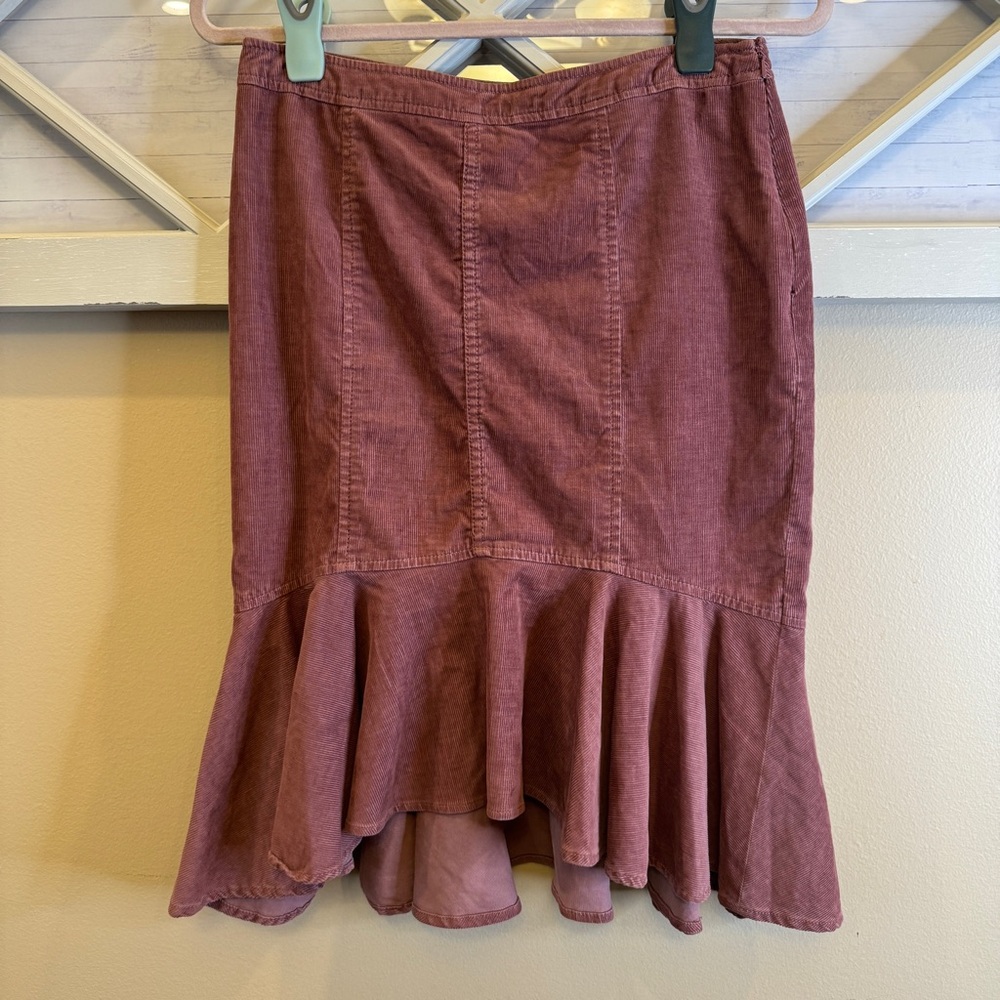 Anthropologie Pilcro and the Letterpress Peplum Skirt Size 4 Dust‎ Rose Corduroy